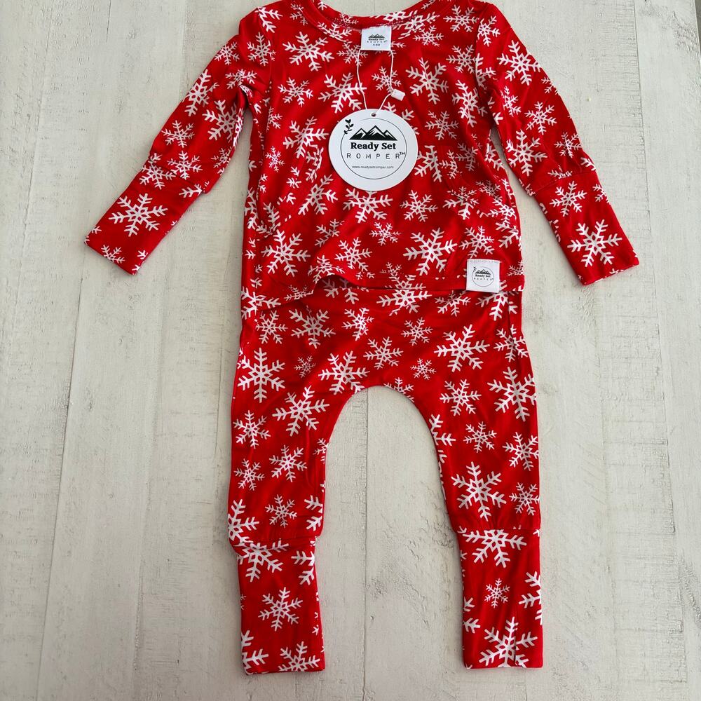 Ready Set Romper Red with Snowflakes Bamboo Romper NWT Size 0-6 months